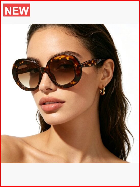 Oversized Oval Sunglasses Women Retro Thick Round Frame UV400 Protection